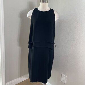 NEW Adrianna Papell Womens 14 Pop Over Tiered Dress Chiffon Black Sleeveless